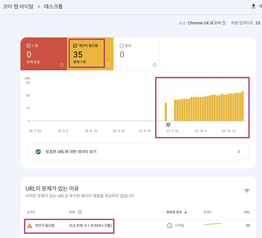 워드프레스 URL 개선 필요하다는 CLS 문제 발생 해결