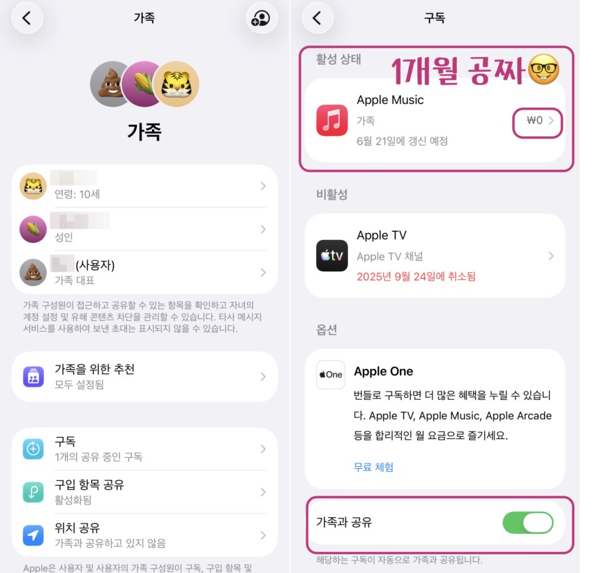 애플뮤직 가족공유 설정 방법