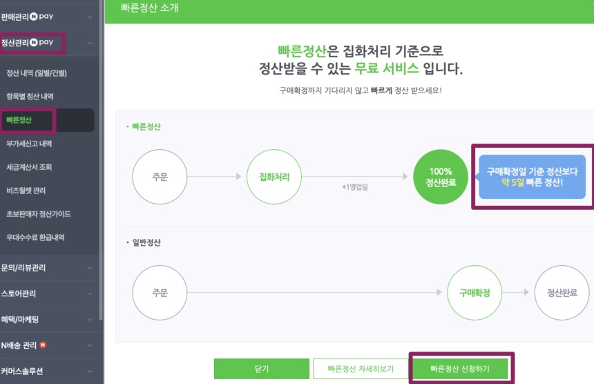 스마트스토어 빠른정산 신청 후기, 조건과 방법